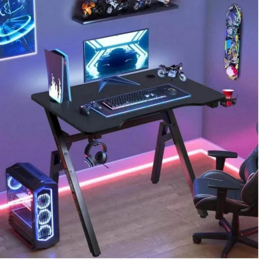40 inch Large Gaming Desk Adjustable PC Computer Gamer Desk with Cup Holder& Headphone Hook, Modern Racing Style Gaming Workstation, Blue